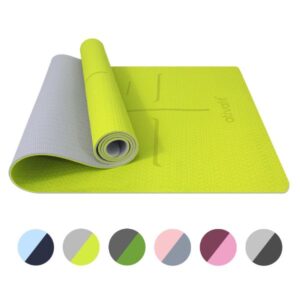 Product shot of Ativafit lime green yoga mat with grey underside.